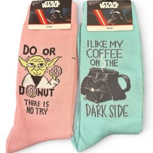 Star Wars Yoda and Darth Vader Socks - Pink and Mint NEW